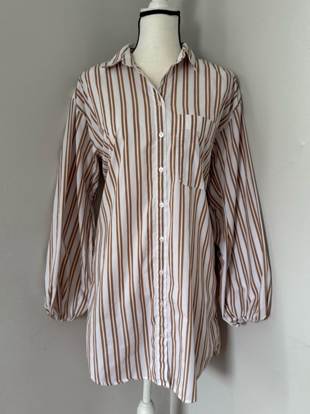 Abercrombie & Fitch Stripe Oversized Shirt Dress Size Small Tall White Brown